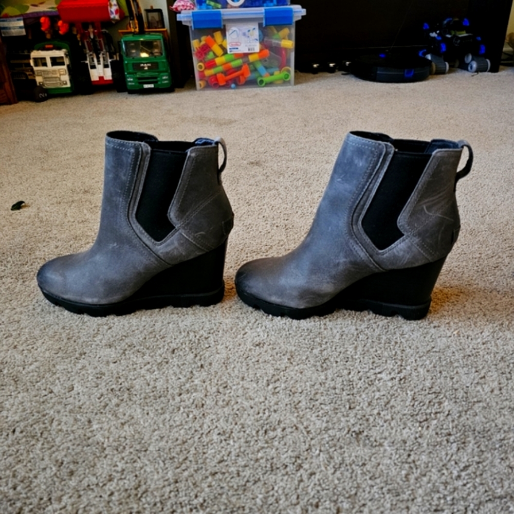 Sorel Waterproof Joan Uptown Chelsea Wedge Booties gray/grey
